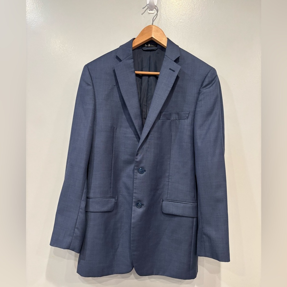 Calvin Klein Men's Blue Blazer - Slim Fit Two-Button Suit Jacket Wool Size 38 L